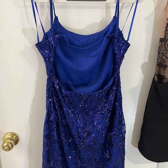 Crystal Sky Satin and Sequin Blue Mini Dress - Picture 2 of 7